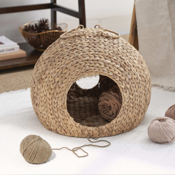 Natural Woven Cat Cave with Carry Handles - Image 3