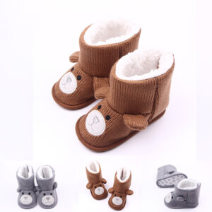 Warm Winter Baby Shoes with Bear Design
