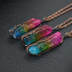 Stone Crystal Necklace with Tree of Life Design