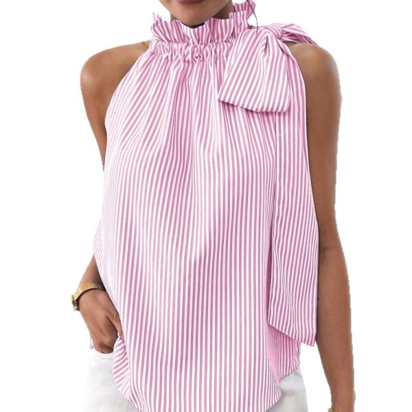 Fashion Casual Sleeveless Striped Lace Turtleneck Top - Image 2