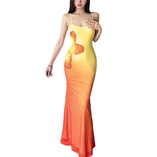 Pure Desire Wind Three-dimensional Gradient Flower Fishtail Sheath Dress - Image 5