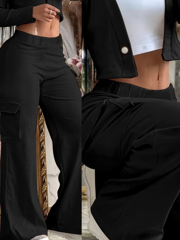 Black Wide Leg Multi-pocket Comfortable Trousers - Image 3