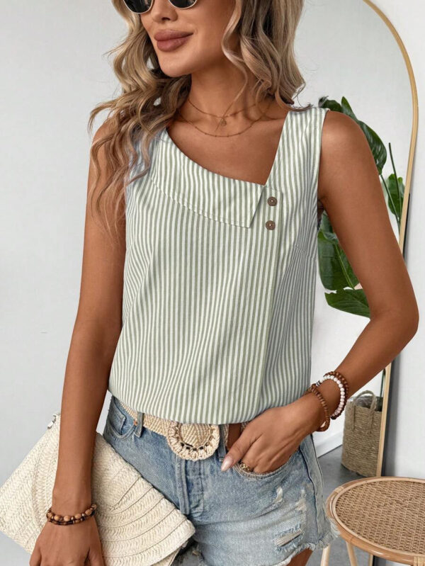 Casual Diagonal Collar Sleeveless Multi-color Stripe Women's Top - Image 6