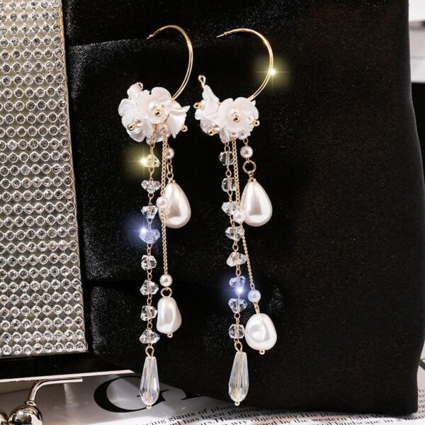 Flower Long Earrings Wild Red Rose Flower Long Rhinestone Tassel Earrings Earrings - Image 6
