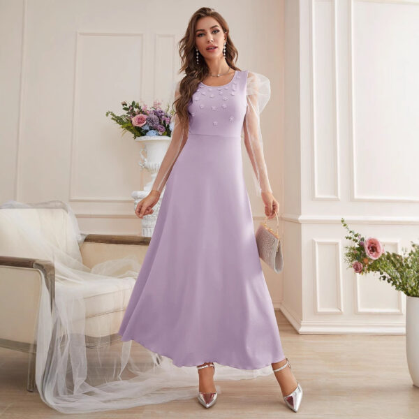 Fashion Elegant Mesh Sleeves Women's Dress - Image 4