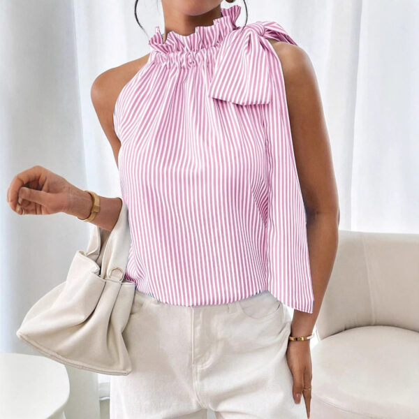 Fashion Casual Sleeveless Striped Lace Turtleneck Top