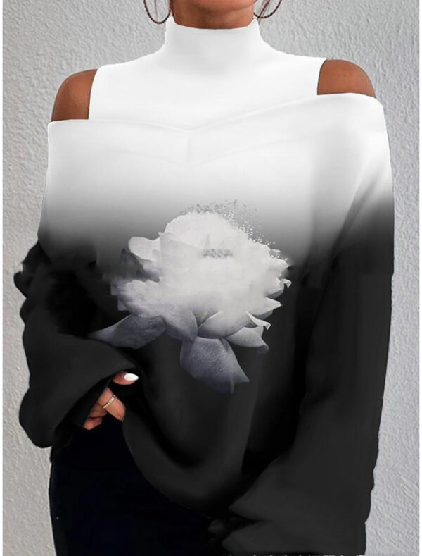 Turtleneck Off-the-shoulder Long Sleeve Printed Top - Image 2