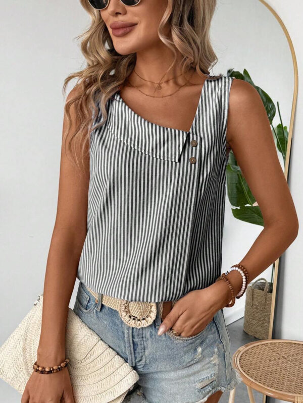 Casual Diagonal Collar Sleeveless Multi-color Stripe Women's Top - Image 5