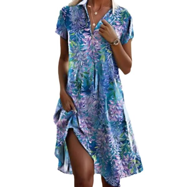 Beach Style V-Neck Dress with Polka Print - Image 2