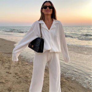 Shirt Straight-leg Trousers Two-piece Set For Women