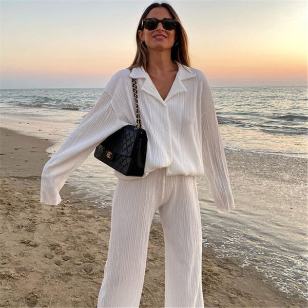 Shirt Straight-leg Trousers Two-piece Set For Women
