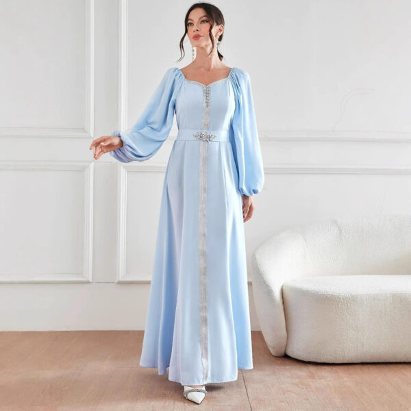 Elegant High Waist Rhinestone Women's Dress - Image 3