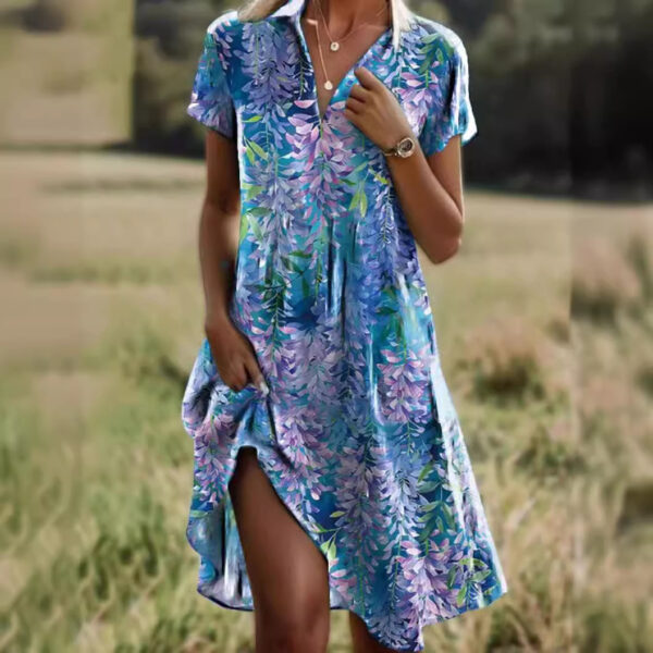 Beach Style V-Neck Dress with Polka Print - Image 3