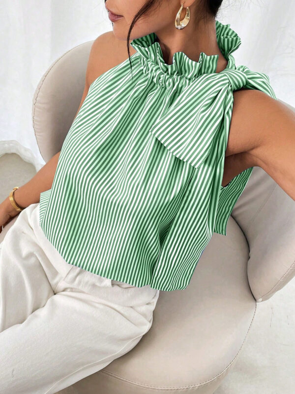 Fashion Casual Sleeveless Striped Lace Turtleneck Top - Image 6