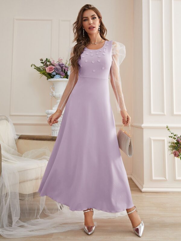 Fashion Elegant Mesh Sleeves Women's Dress - Image 7