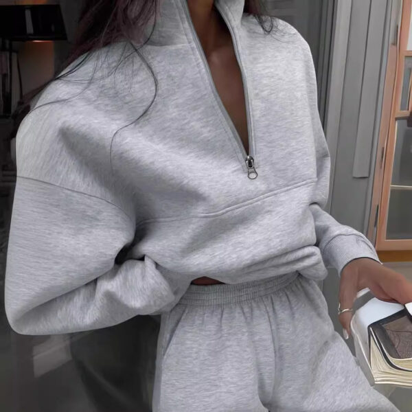 Long-sleeved Sports Sweatshirt Suit Fashion Stand-up Collar Zip-up Top And Elastic Band Trousers With Pocket Srping Fall Clothing For Women - Image 4