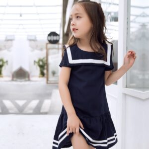 Sanlutoz Girls Clothes Summer Kids Dress For Girl Uniform Short Sleeve Girl Dress Cotton Toddler Fashion Brand New