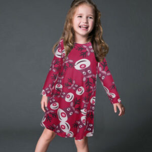 Fashion Casual Santa Printed Long Sleeve Girls Dress