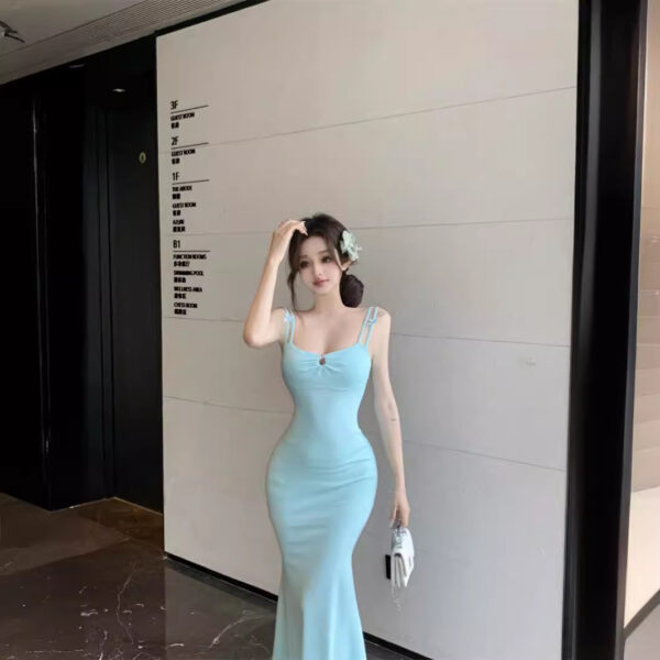 Double-shoulder Strap Sling Waist-tight Slim And Sexy Hip-wrapped Fishtail Dress - Image 4