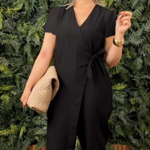 Women's Casual Loose V-neck Cross-strap Jumpsuit