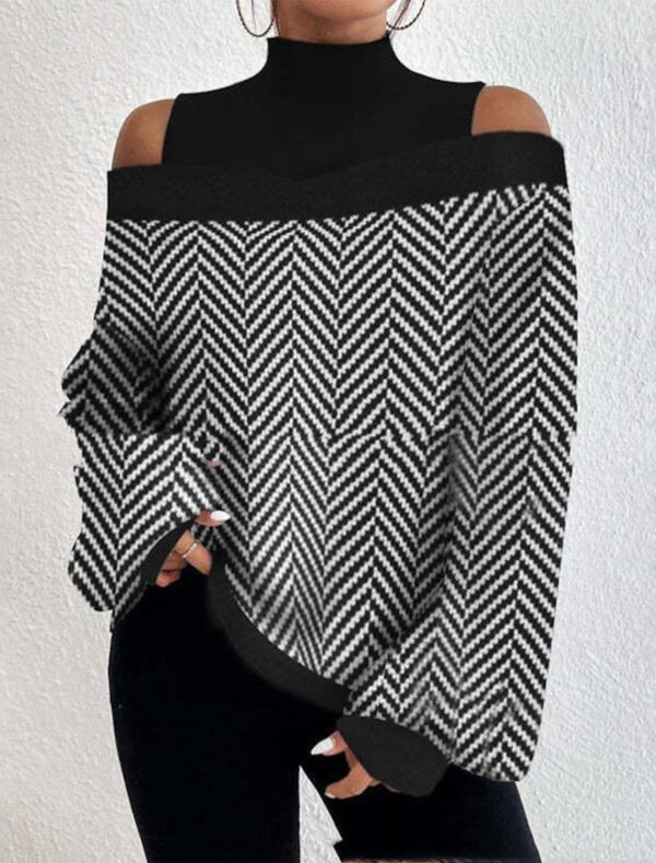 Turtleneck Off-the-shoulder Long Sleeve Printed Top - Image 7