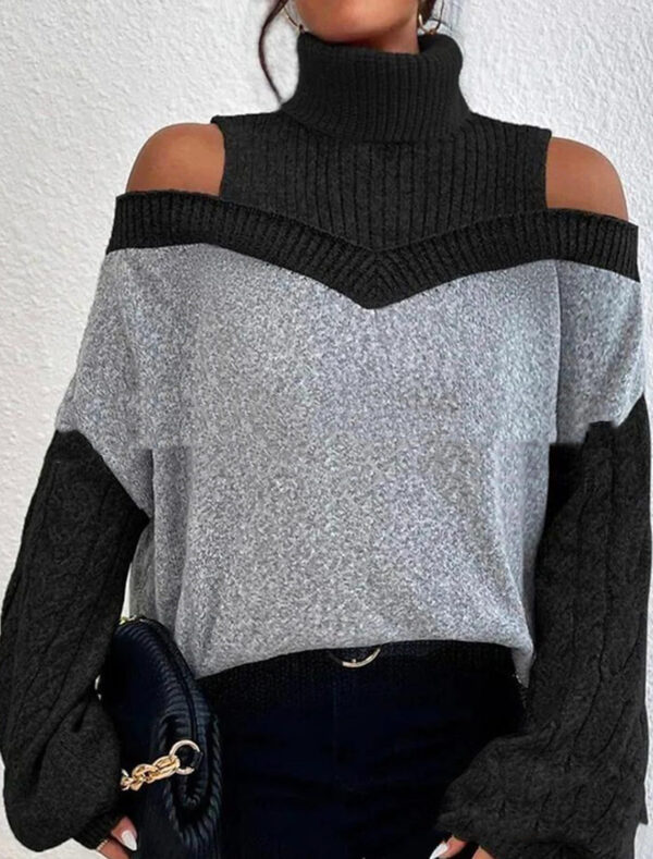 Turtleneck Off-the-shoulder Long Sleeve Printed Top - Image 6