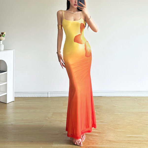 Pure Desire Wind Three-dimensional Gradient Flower Fishtail Sheath Dress - Image 2