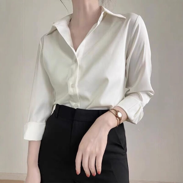 Women's High-grade Green Satin Shirt - Image 3