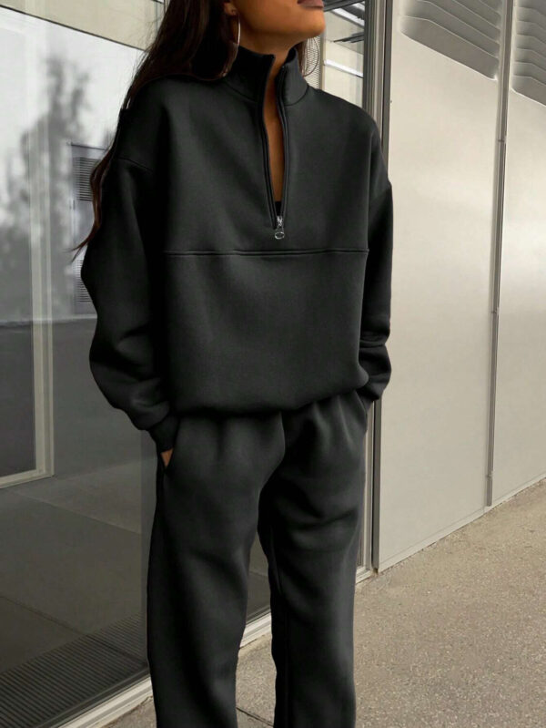 Long-sleeved Sports Sweatshirt Suit Fashion Stand-up Collar Zip-up Top And Elastic Band Trousers With Pocket Srping Fall Clothing For Women - Image 9