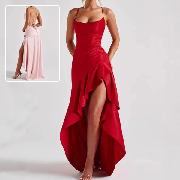 Summer Club Dress with Ruffles and Slit