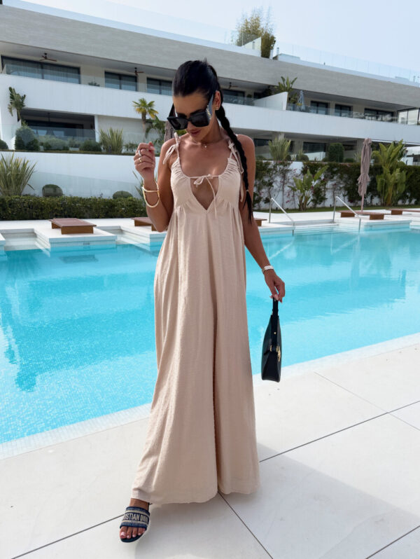 Women's Solid Color Jacquard Sling Deep V Sexy Loose Dress - Image 6