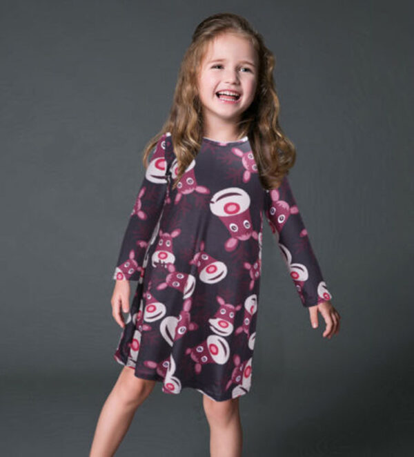 Fashion Casual Santa Printed Long Sleeve Girls Dress - Image 2