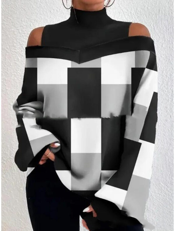 Turtleneck Off-the-shoulder Long Sleeve Printed Top - Image 3