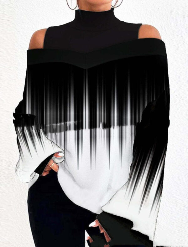 Turtleneck Off-the-shoulder Long Sleeve Printed Top - Image 8