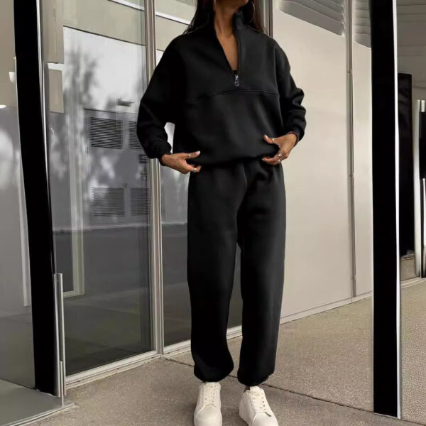 Long-sleeved Sports Sweatshirt Suit Fashion Stand-up Collar Zip-up Top And Elastic Band Trousers With Pocket Srping Fall Clothing For Women - Image 2