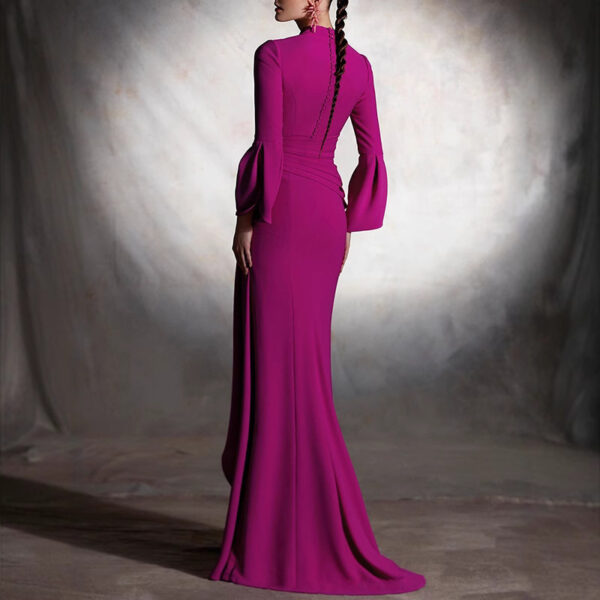 Casual Solid Color A- Line Slim Deep V-neck Evening Dress - Image 2