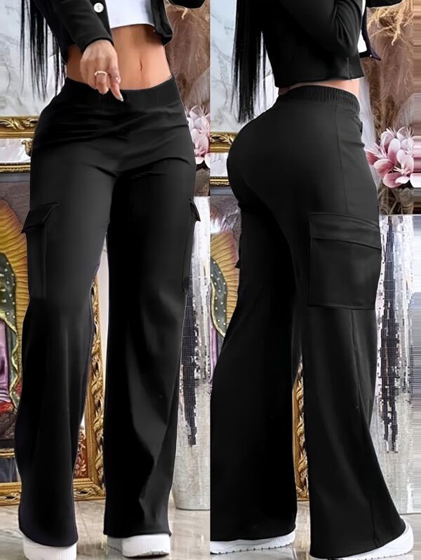 Black Wide Leg Multi-pocket Comfortable Trousers - Image 5