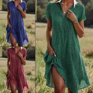 Beach Style V-Neck Dress with Polka Print