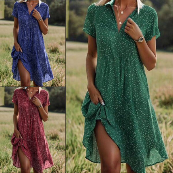 Beach Style V-Neck Dress with Polka Print