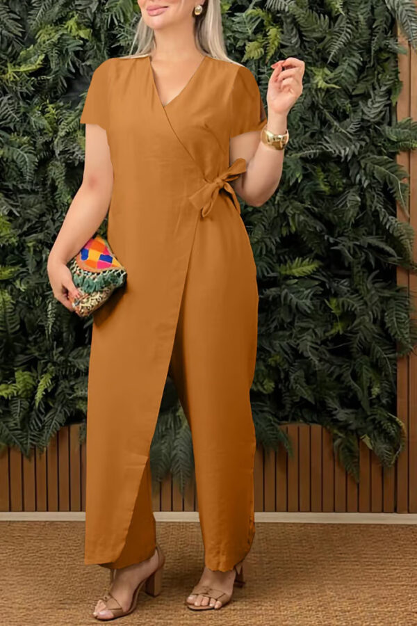 Women's Casual Loose V-neck Cross-strap Jumpsuit - Image 8