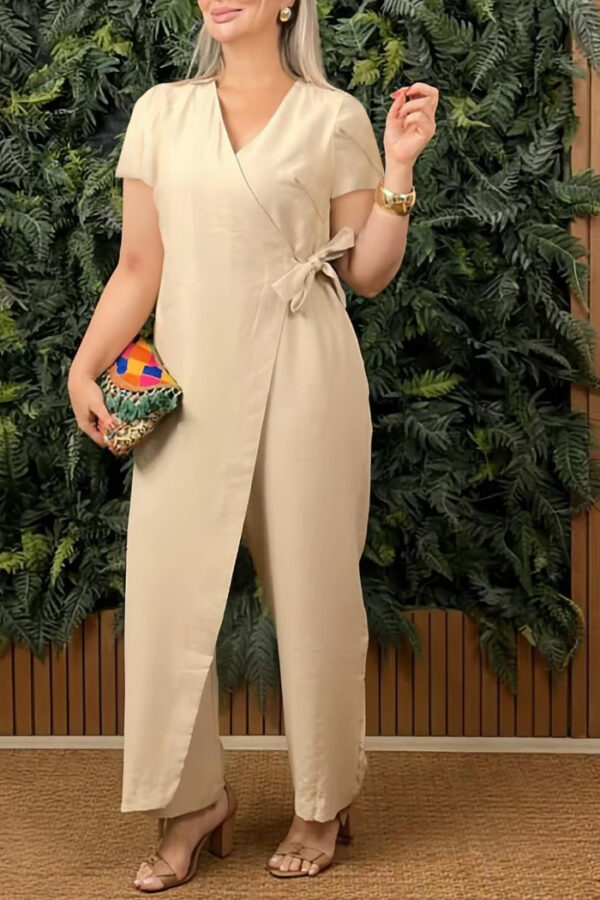 Women's Casual Loose V-neck Cross-strap Jumpsuit - Image 7