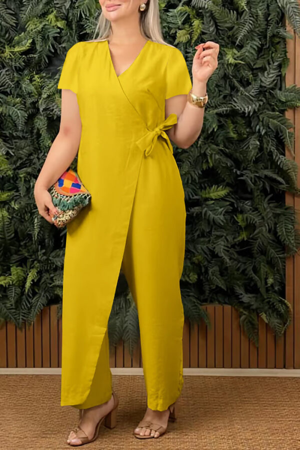 Women's Casual Loose V-neck Cross-strap Jumpsuit - Image 6
