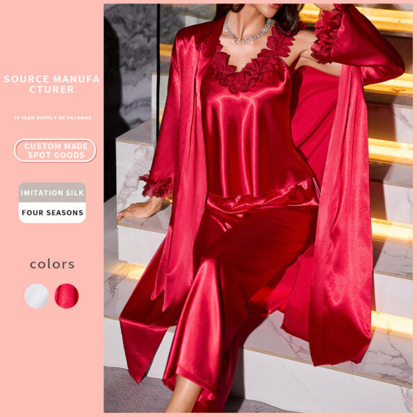 Sexy Outerwear Homewear Suspender Shorts Nightgown Three-piece Set - Image 2