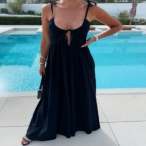 Women's Solid Color Jacquard Sling Deep V Sexy Loose Dress