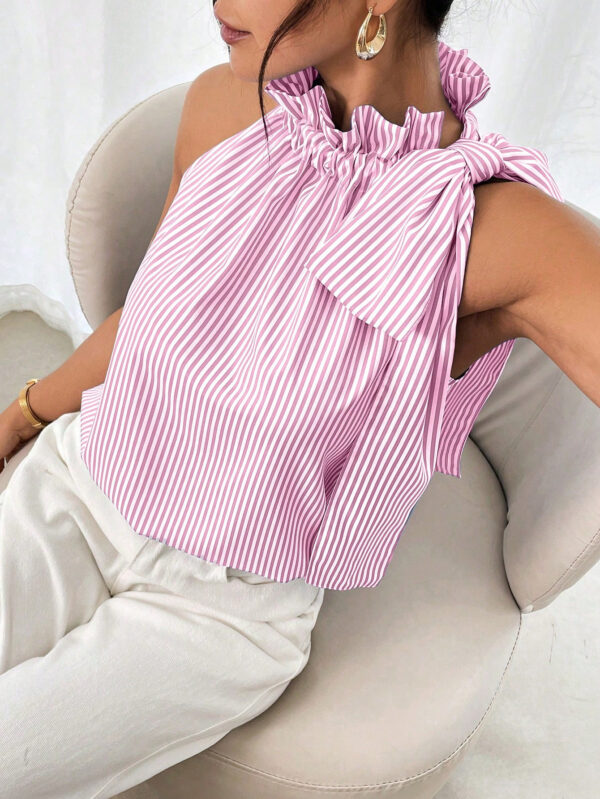 Fashion Casual Sleeveless Striped Lace Turtleneck Top - Image 4